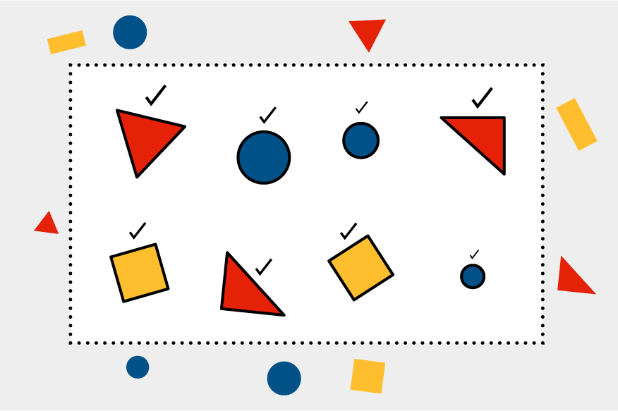A collection of shapes inside the original, big rectangle. All the shapes are filled in.